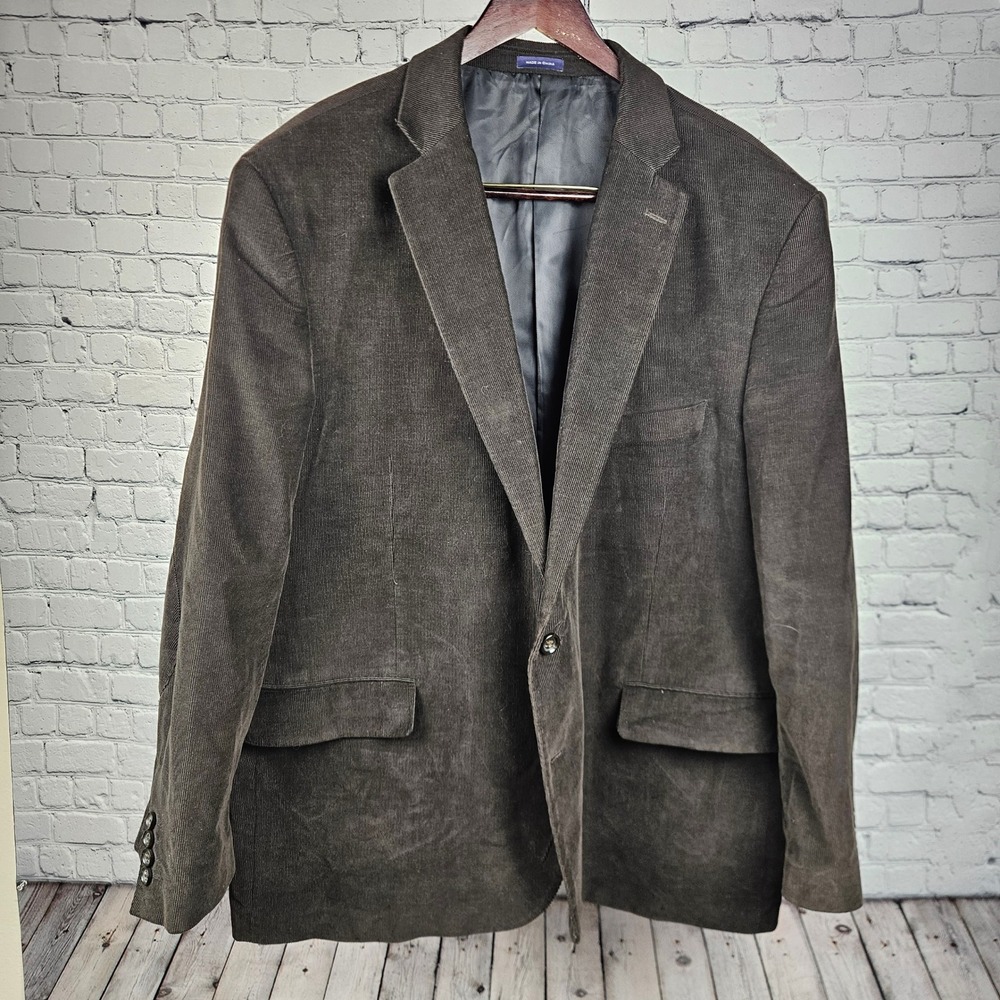 Stafford Mens 52 Reg Sport Coat Brown Corduroy Blazer Classic Fit 2Button Jacket
